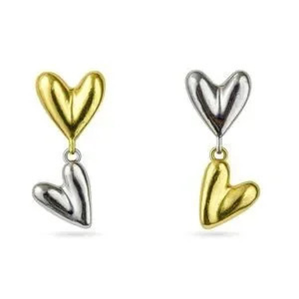 Minimalist Design Gold and Silver Heart Earrings